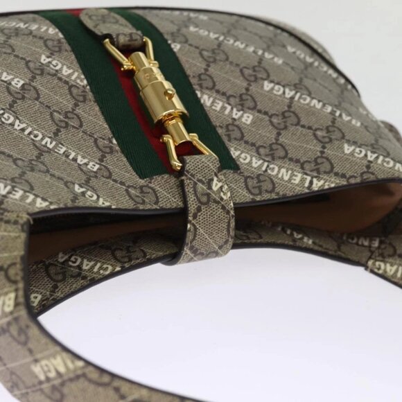 GUCCI GG Supreme Web Sherry Line Jackie Bag BALENCIAGA Beige 636706 Auth 749... - Picture 9 of 15